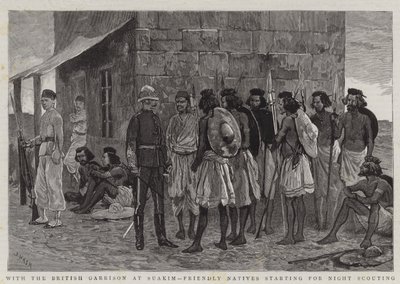 Avec la garnison britannique à Suakim, des indigènes amicaux partant pour une reconnaissance nocturne - Joseph Nash